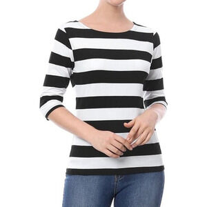 Allegra K Women's Striped Top Halloween Elbow Sleeves Size M Black & White